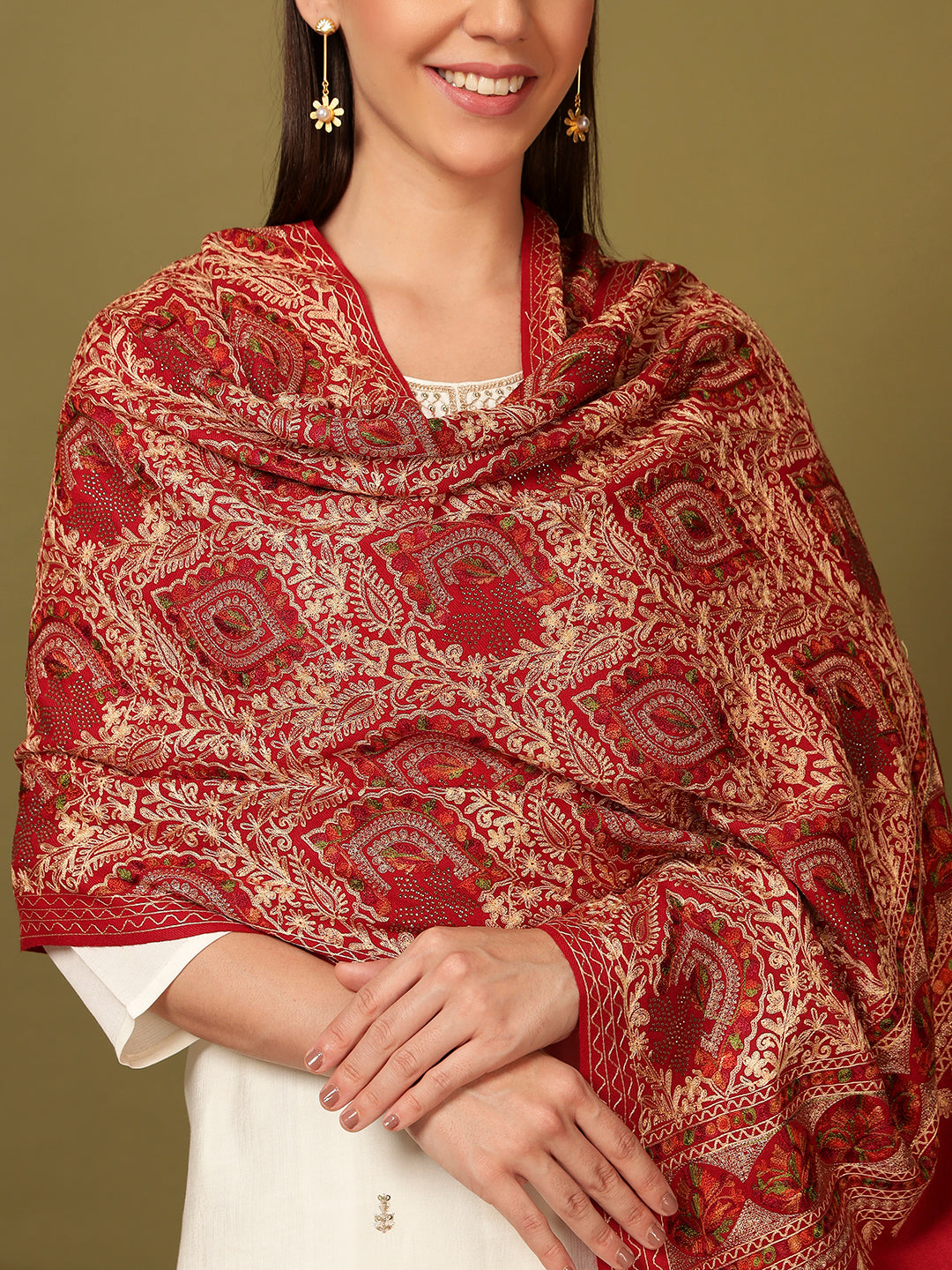 Pashmoda Women Ornate Harmony Fine Wool Nalki Embroidered Stole (Size : 71X203 CM)