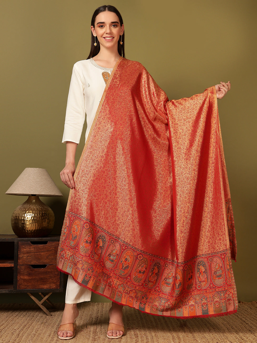 Pashmoda Women Silsila Zari Kaani Fine Wool Shawl (Size: 101X203 CM)