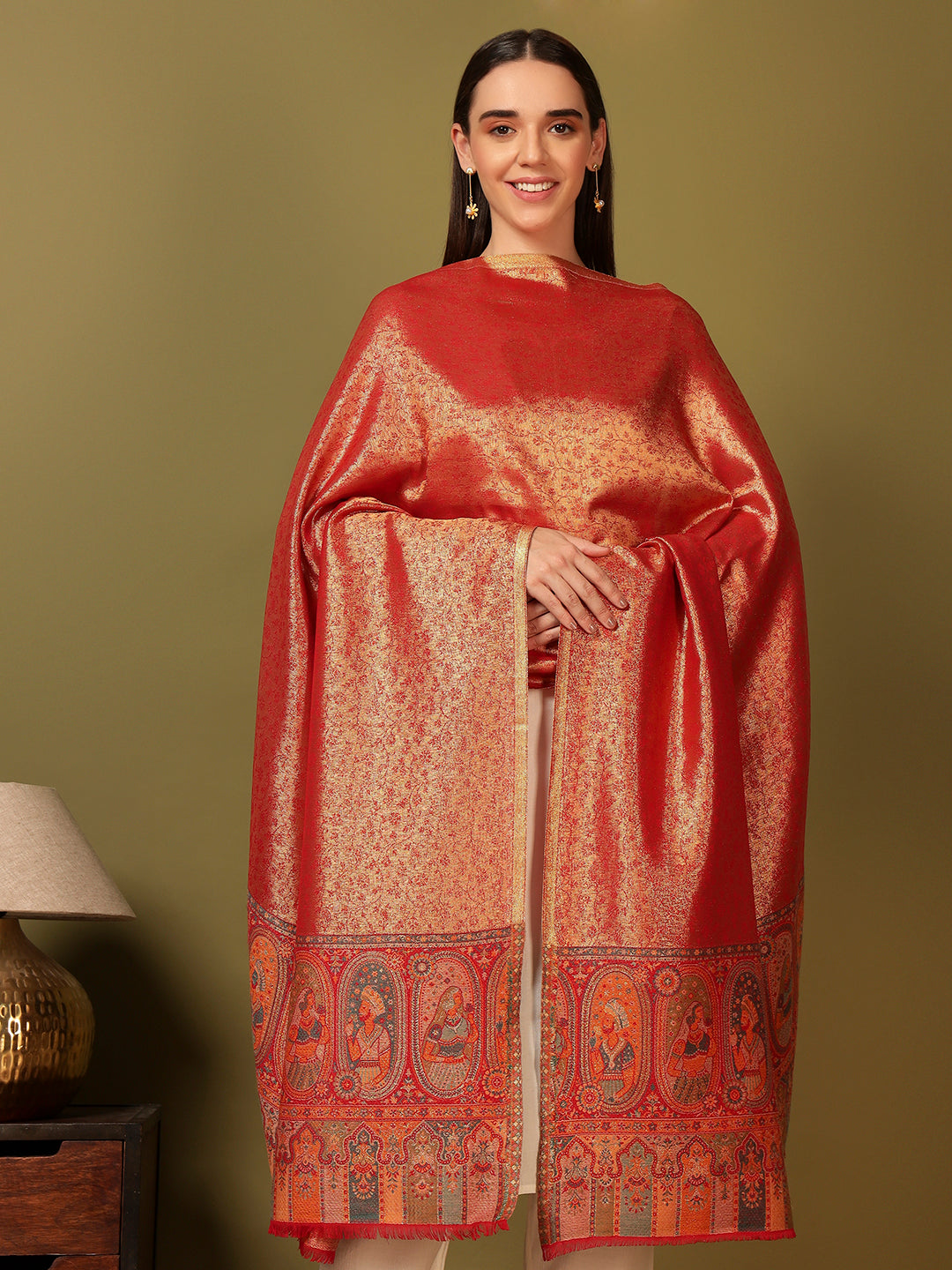 Pashmoda Women Silsila Zari Kaani Fine Wool Shawl (Size: 101X203 CM)