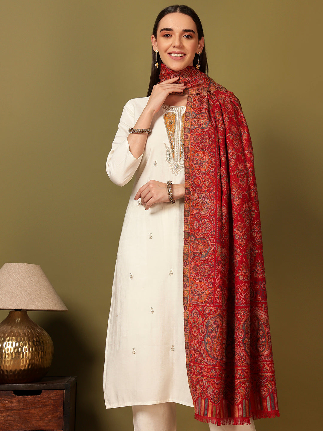 Pashmoda Women Gulraiz Kaani Wool Blend Kashmiri Shawl (Size: 101X203 CM)