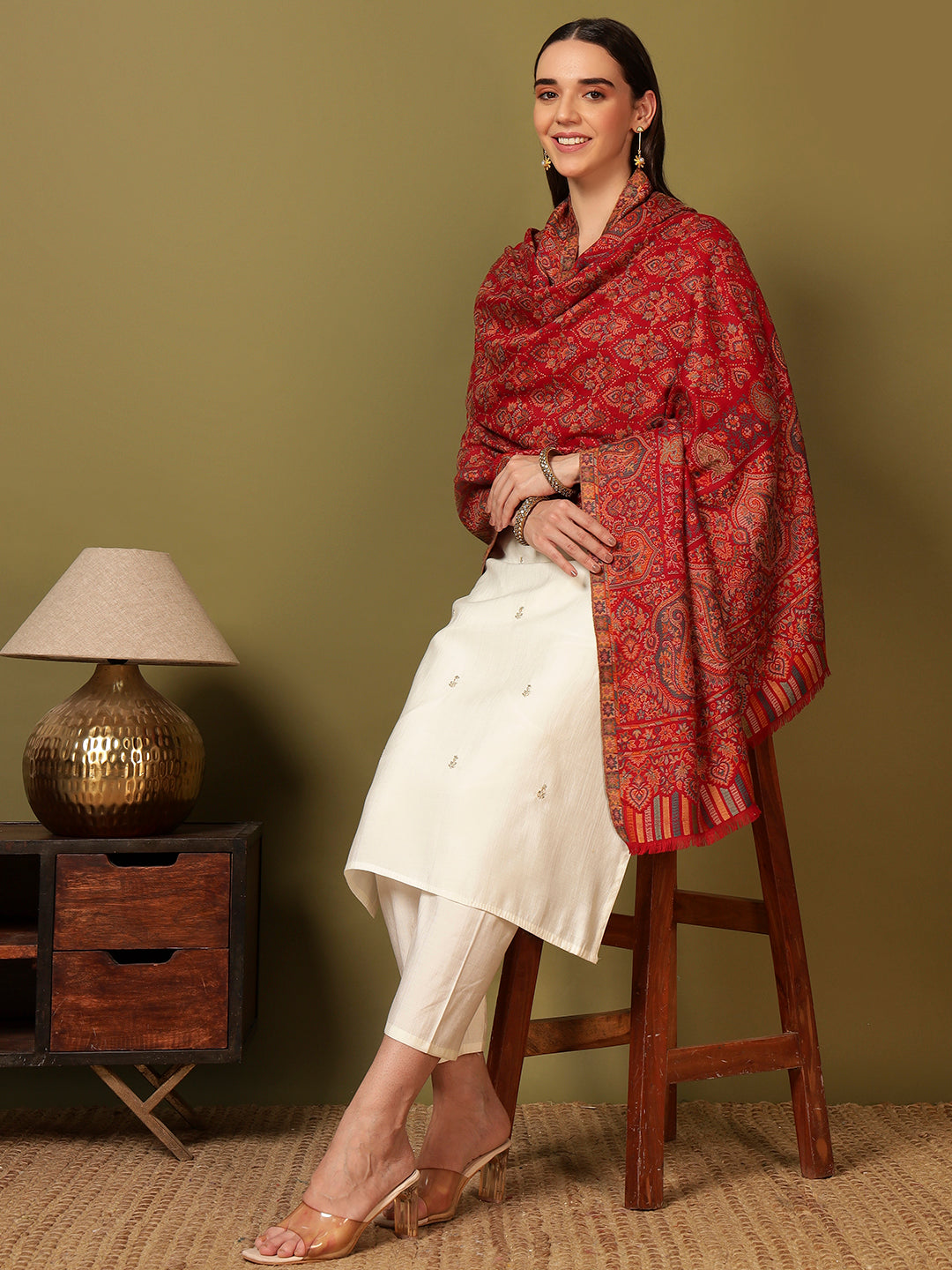 Pashmoda Women Gulraiz Kaani Wool Blend Kashmiri Shawl (Size: 101X203 CM)