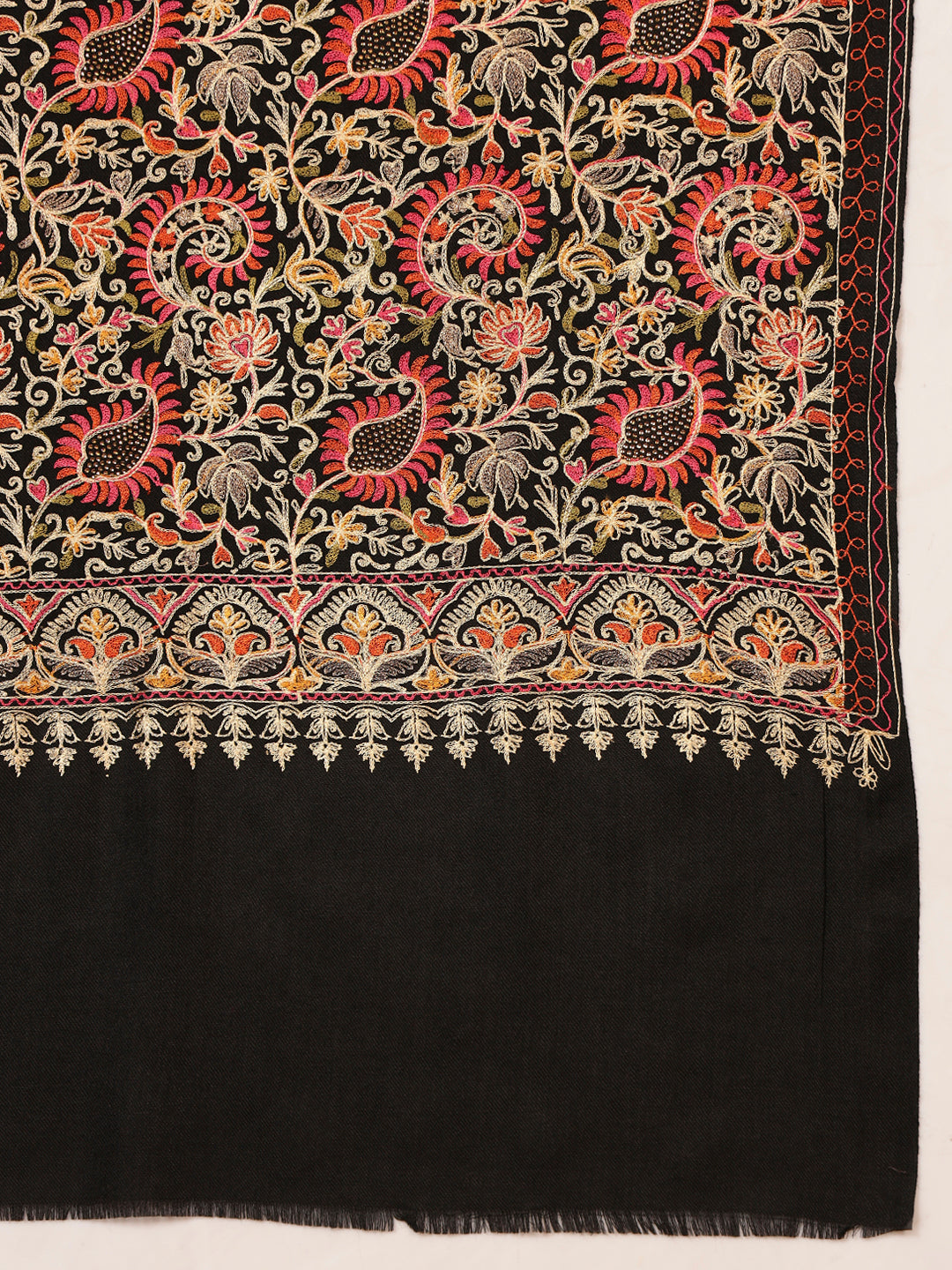 Pashmoda Women Ruhani Fine Wool Nalki Hand Embroidered Shawl (Size: 101x203 Cm)