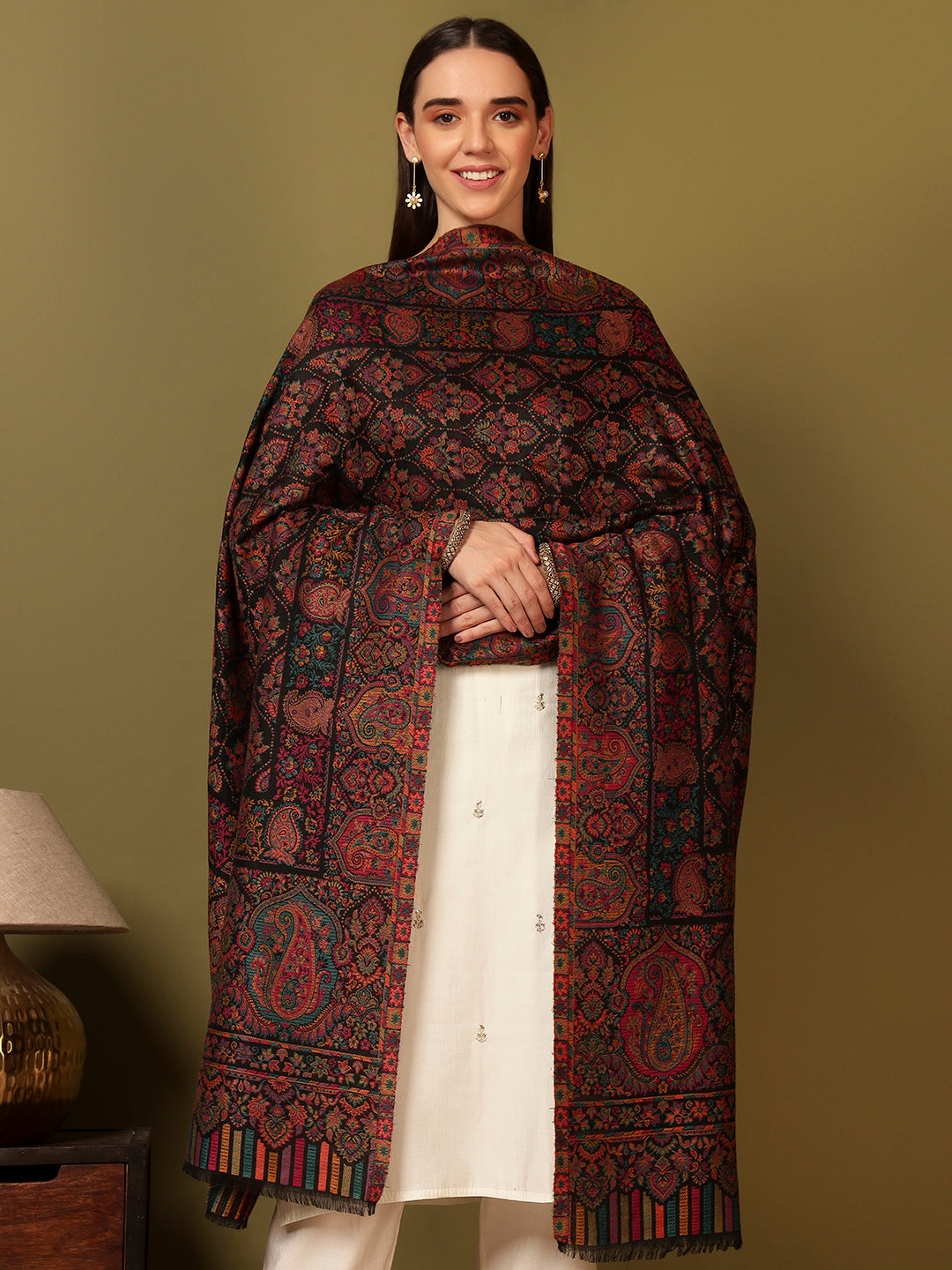 Pashmoda Women Gulraiz Kaani Wool Blend Kashmiri Shawl (Size: 101X203 CM)