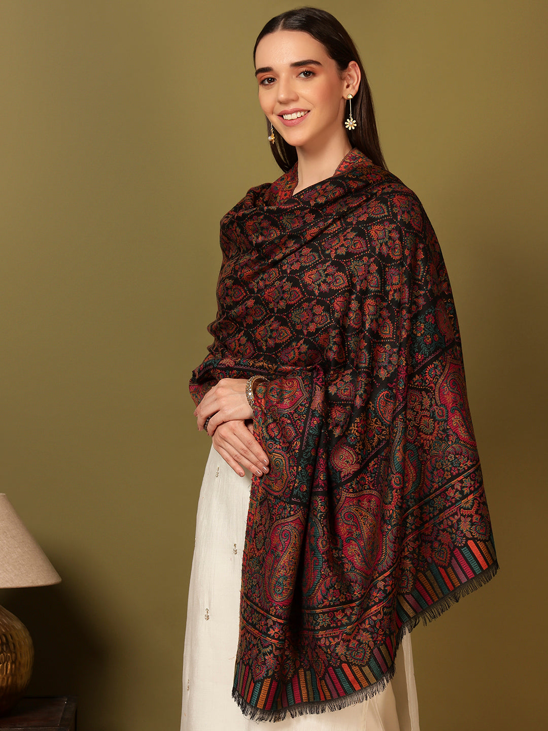 Pashmoda Women Gulraiz Kaani Wool Blend Kashmiri Shawl (Size: 101X203 CM)