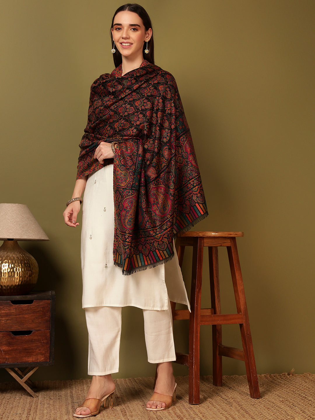 Pashmoda Women Gulraiz Kaani Wool Blend Kashmiri Shawl (Size: 101X203 CM)