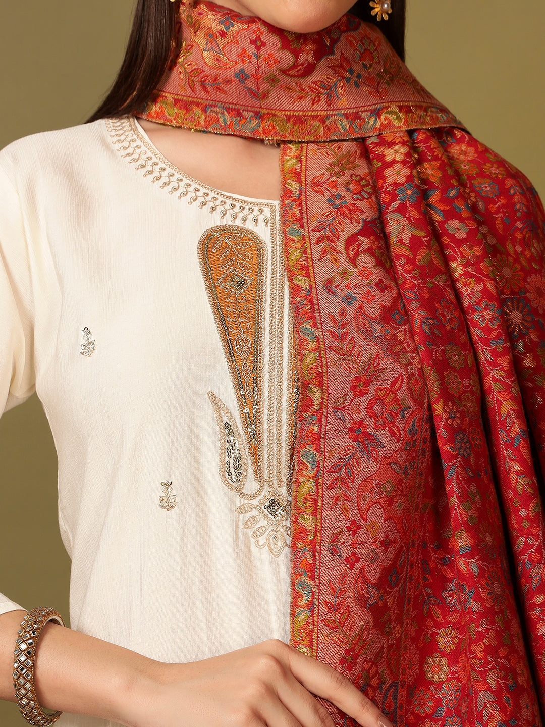 Pashmoda Women Nazrana Kaani Wool Blend Kashmiri Shawl (Size: 101X203 CM)