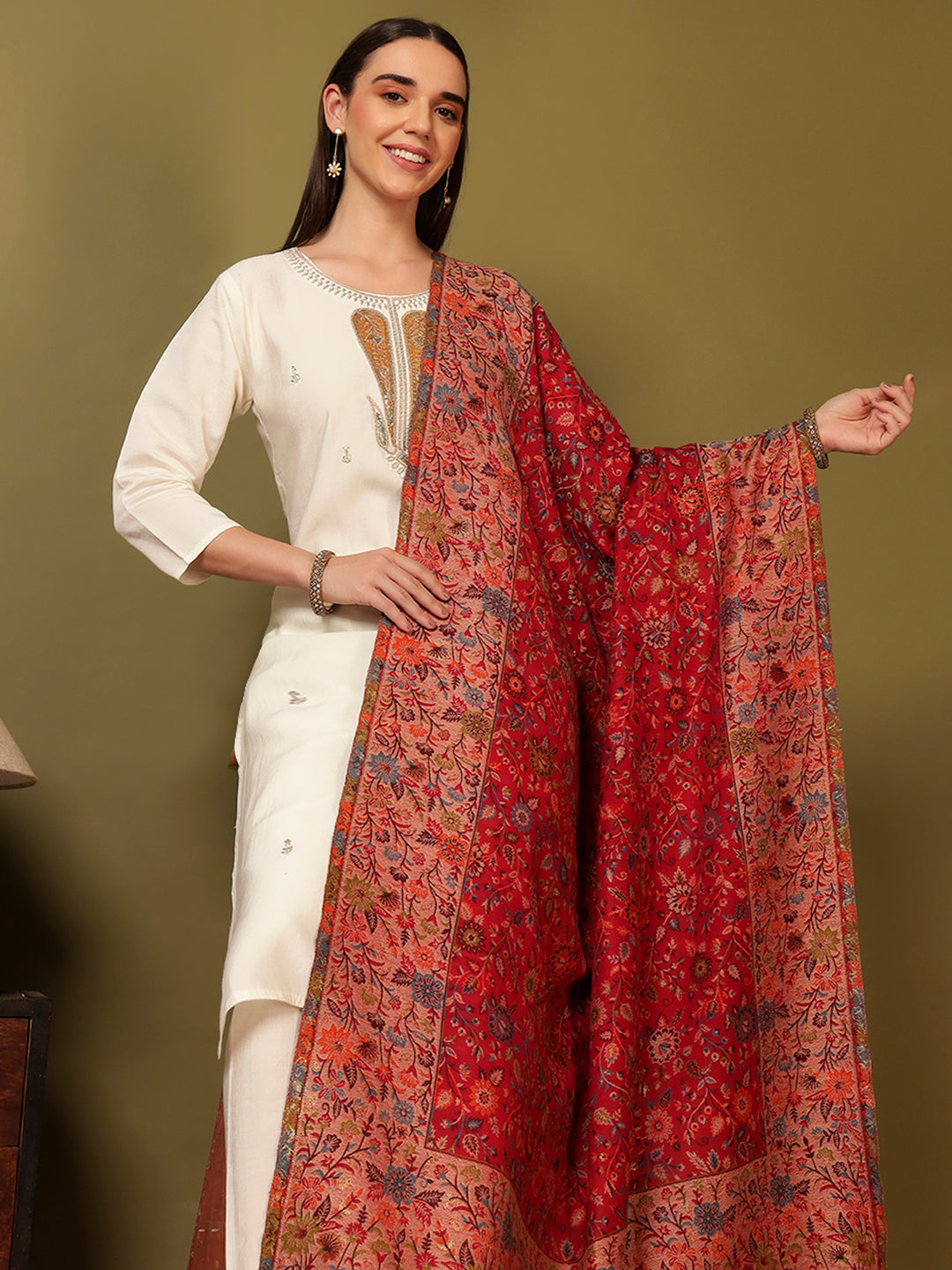 Pashmoda Women Mehar Kaani Wool Blend Kashmiri Shawl (Size: 101X203 CM)