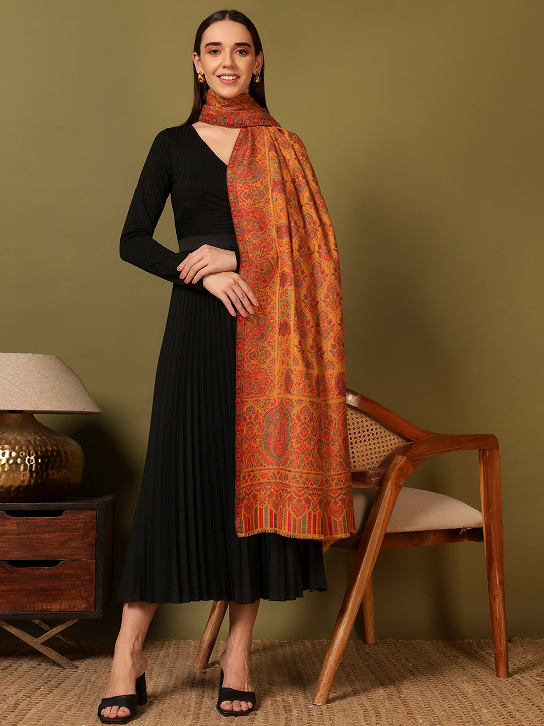 Pashmoda Women Gulraiz Kaani Wool Blend Kashmiri Shawl (Size: 101X203 CM)