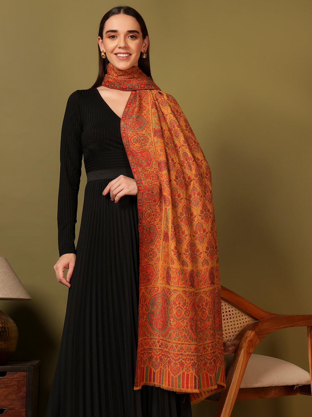 Pashmoda Women Gulraiz Kaani Wool Blend Kashmiri Shawl (Size: 101X203 CM)