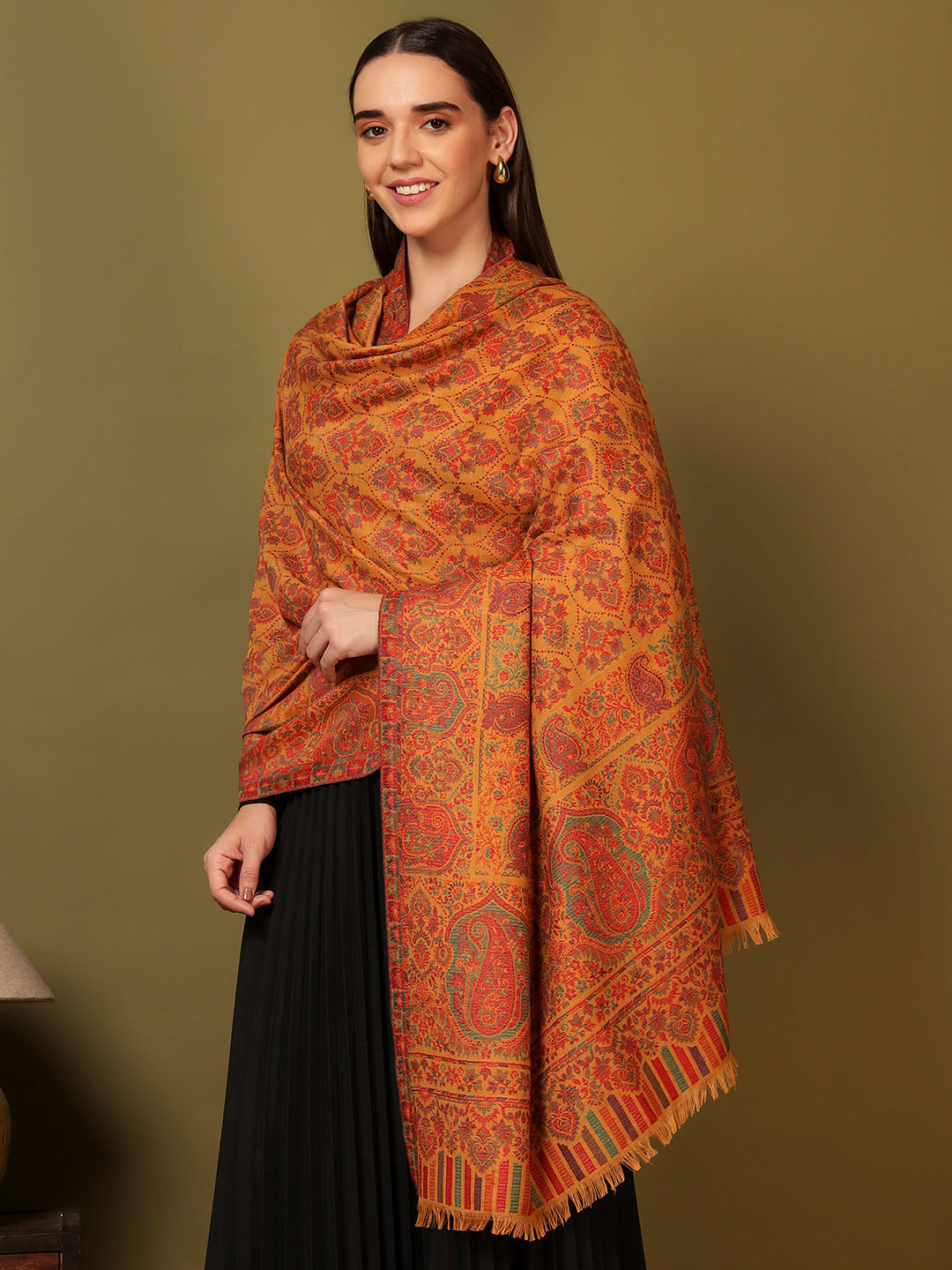 Pashmoda Women Gulraiz Kaani Wool Blend Kashmiri Shawl (Size: 101X203 CM)