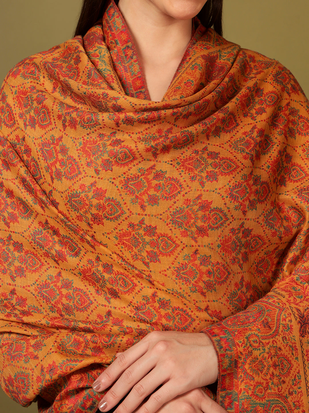Pashmoda Women Gulraiz Kaani Wool Blend Kashmiri Shawl (Size: 101X203 CM)