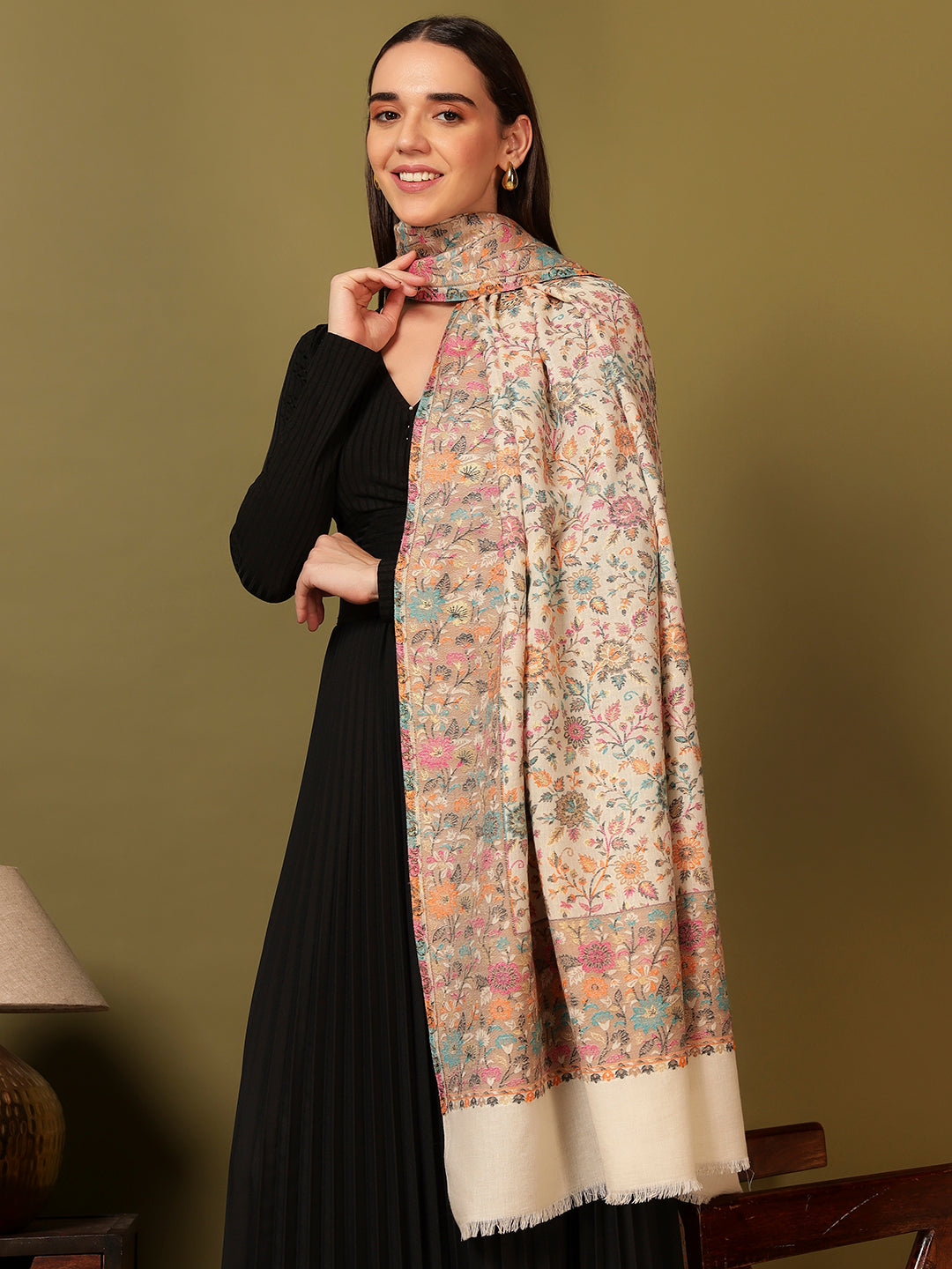 Pashmoda Women Mehar Kaani Wool Blend Kashmiri Shawl (Size: 101X203 CM)