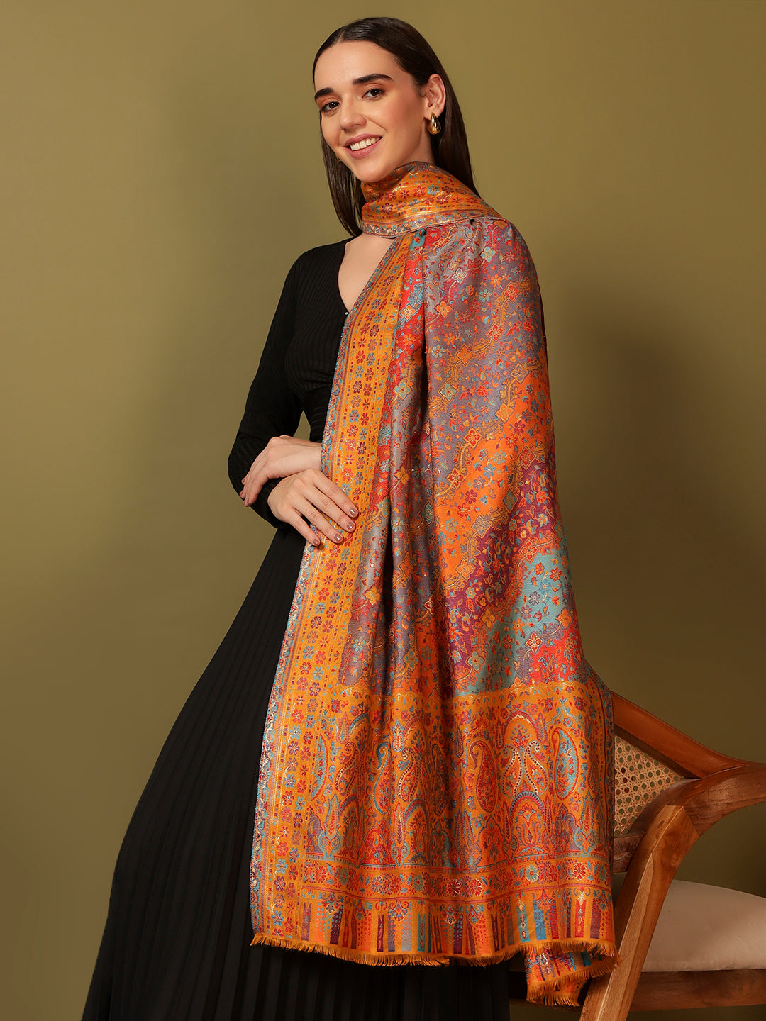Pashmoda Women Libaas Zari Kaani Fine Wool Shawl (Size: 101X203 CM)