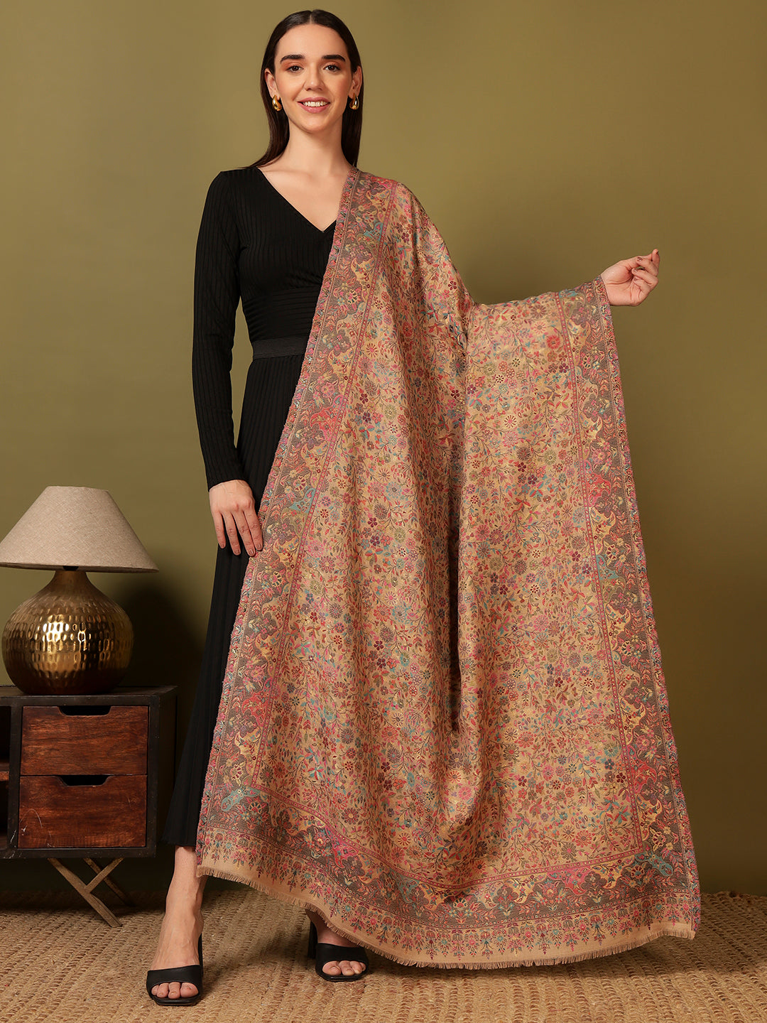 Pashmoda Women Nazrana Kaani Wool Blend Kashmiri Shawl (Size: 101X203 CM)