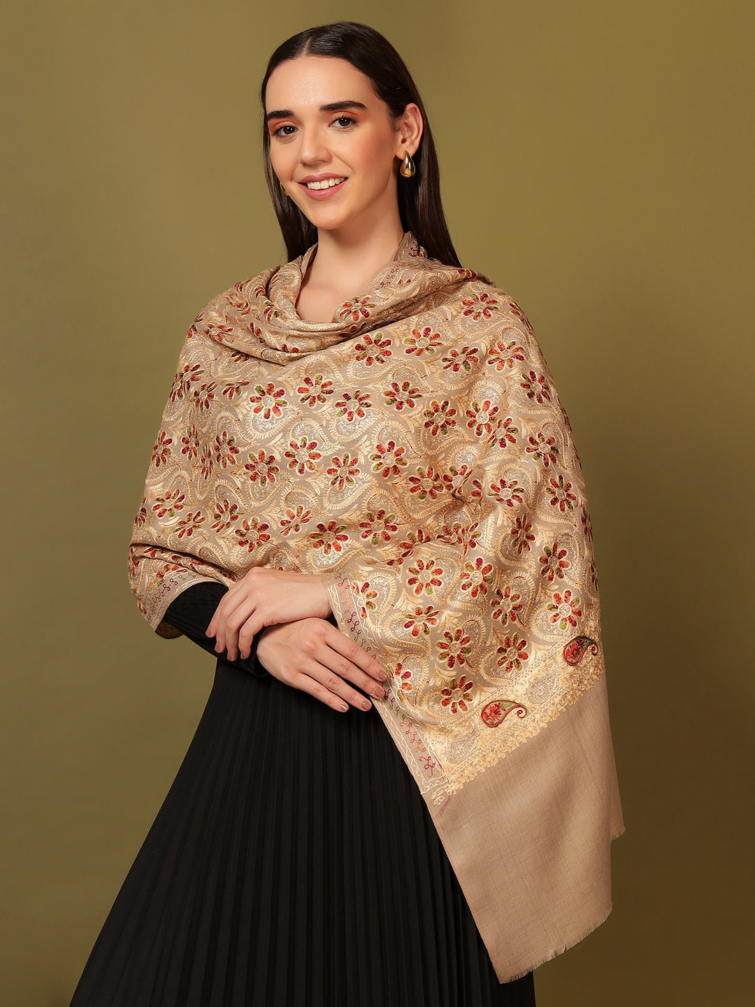 Pashmoda Women Kashish Fine Wool Nalki Embroidered Stole (Size : 71X203 CM)