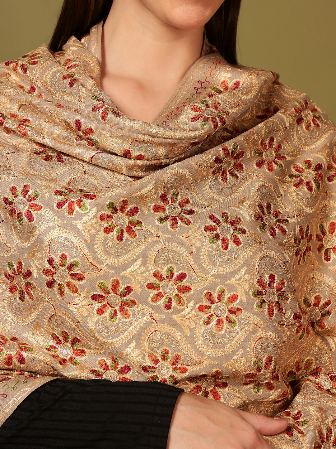 Pashmoda Women Kashish Fine Wool Nalki Embroidered Stole (Size : 71X203 CM)