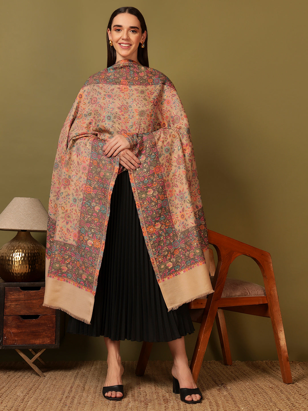 Pashmoda Women Mehar Kaani Wool Blend Kashmiri Shawl (Size: 101X203 CM)