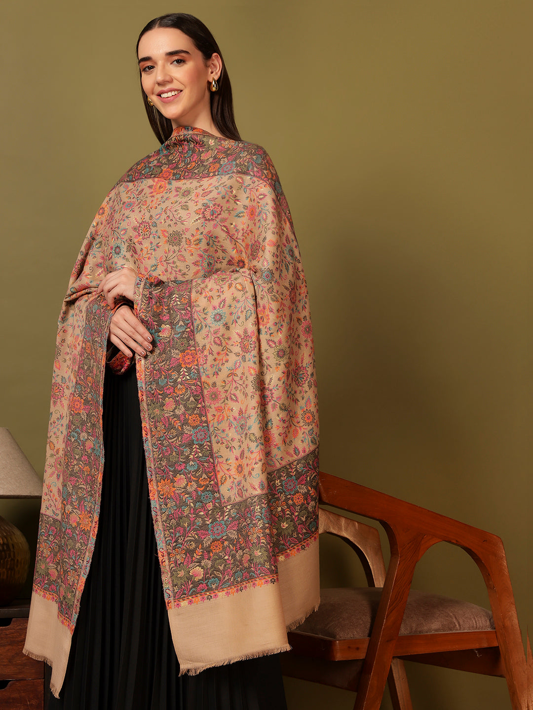 Pashmoda Women Mehar Kaani Wool Blend Kashmiri Shawl (Size: 101X203 CM)