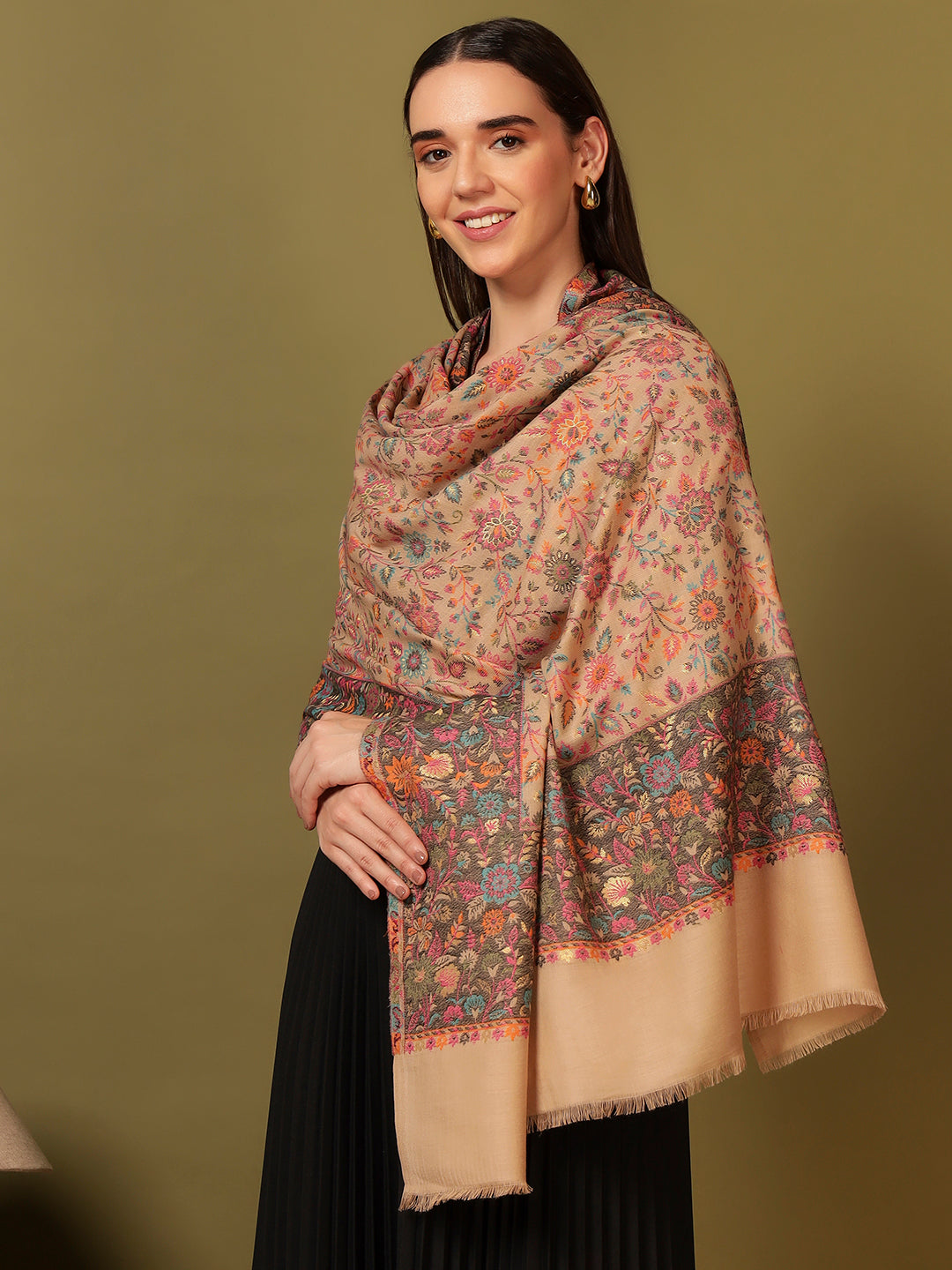 Pashmoda Women Mehar Kaani Wool Blend Kashmiri Shawl (Size: 101X203 CM)