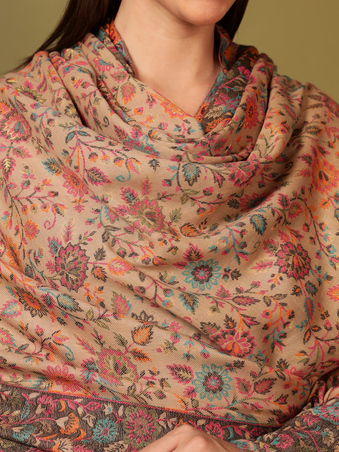 Pashmoda Women Mehar Kaani Wool Blend Kashmiri Shawl (Size: 101X203 CM)