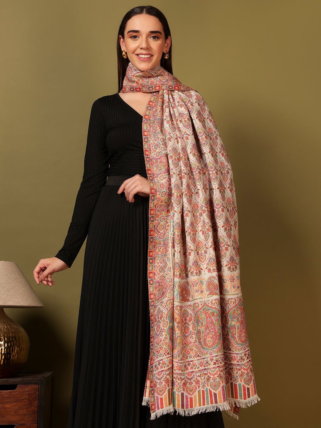 Pashmoda Women Gulraiz Kaani Wool Blend Kashmiri Shawl (Size: 101X203 CM)