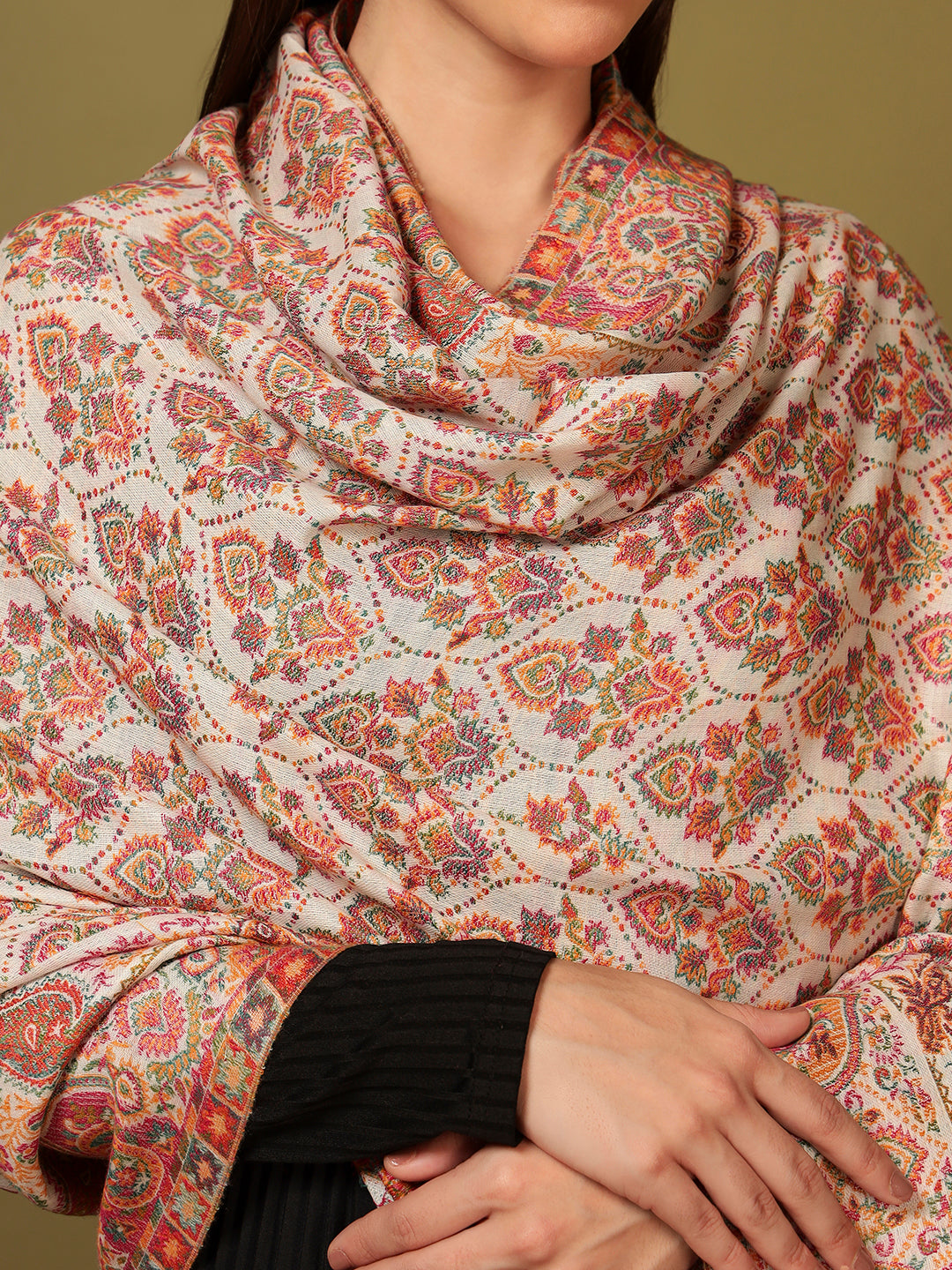 Pashmoda Women Gulraiz Kaani Wool Blend Kashmiri Shawl (Size: 101X203 CM)