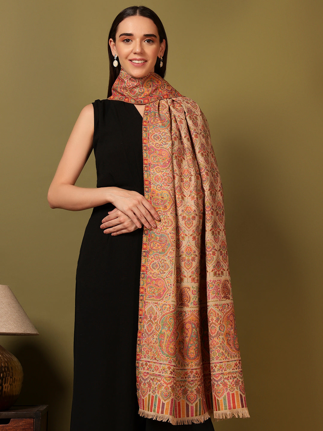 Pashmoda Women Gulraiz Kaani Wool Blend Kashmiri Shawl (Size: 101X203 CM)