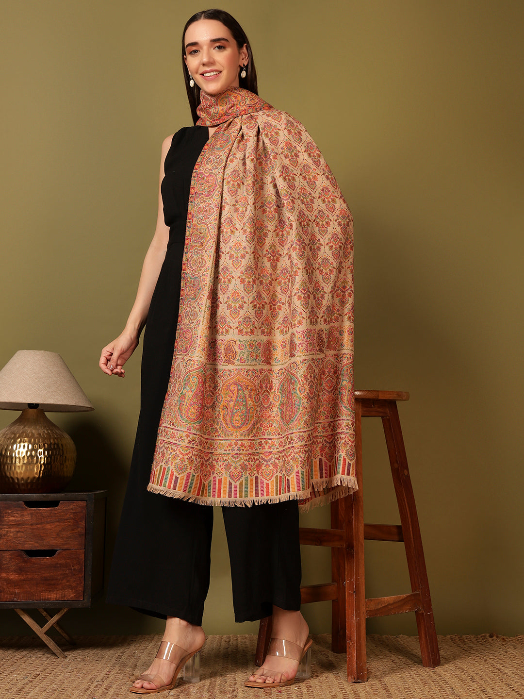 Pashmoda Women Gulraiz Kaani Wool Blend Kashmiri Shawl (Size: 101X203 CM)