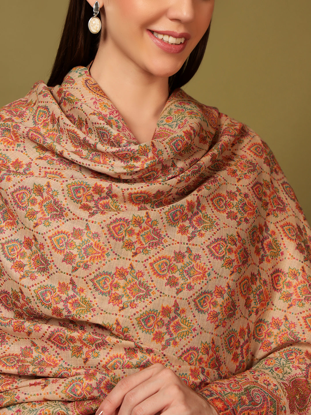 Pashmoda Women Gulraiz Kaani Wool Blend Kashmiri Shawl (Size: 101X203 CM)