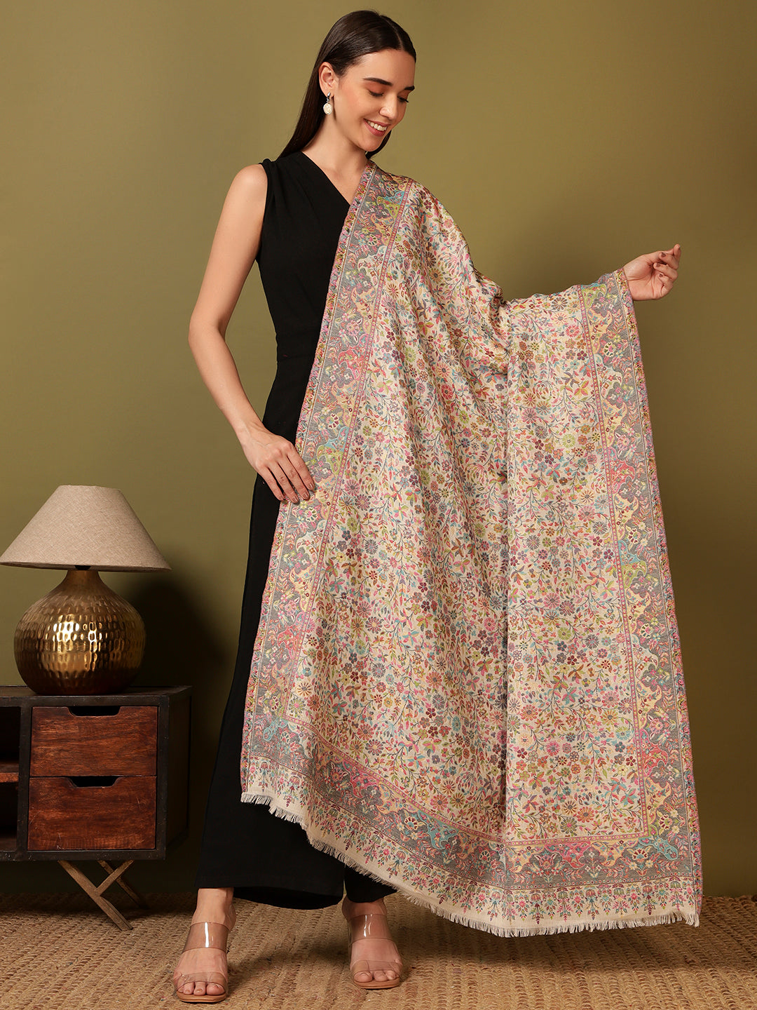 Pashmoda Women Nazrana Kaani Wool Blend Kashmiri Shawl (Size: 101X203 CM)