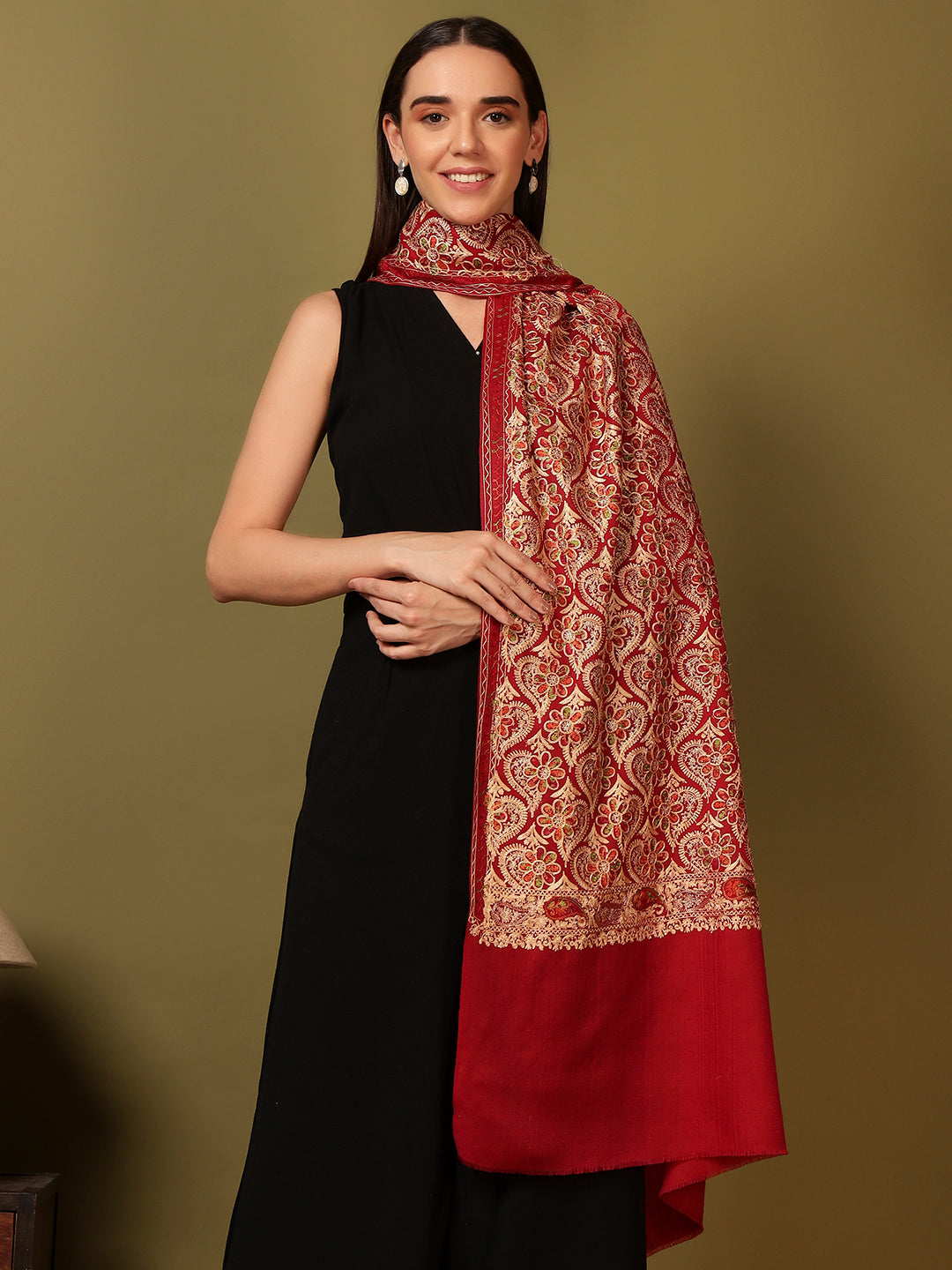 Pashmoda Women Kashish Fine Wool Nalki Embroidered Stole (Size : 71X203 CM)