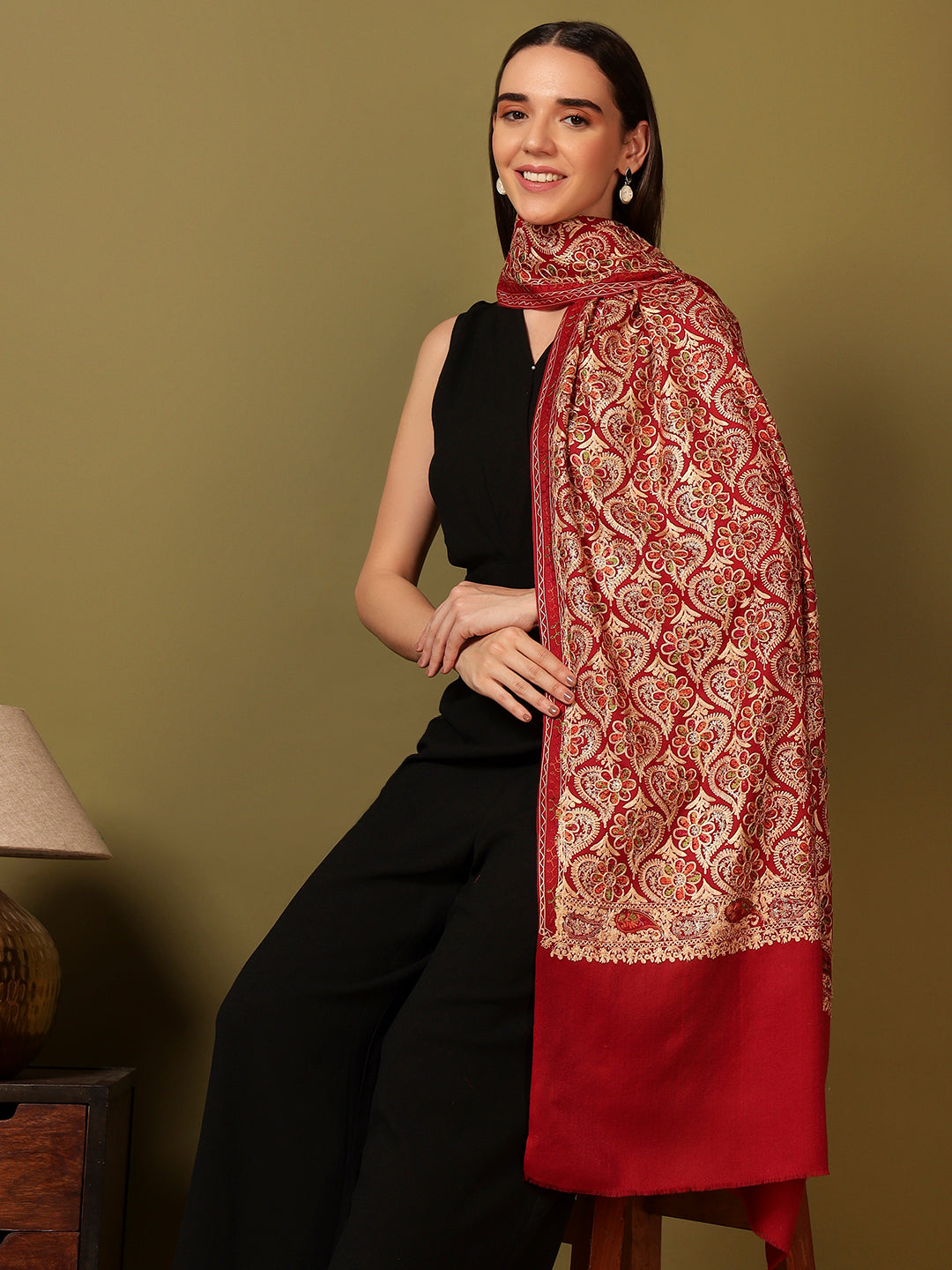 Pashmoda Women Kashish Fine Wool Nalki Embroidered Stole (Size : 71X203 CM)