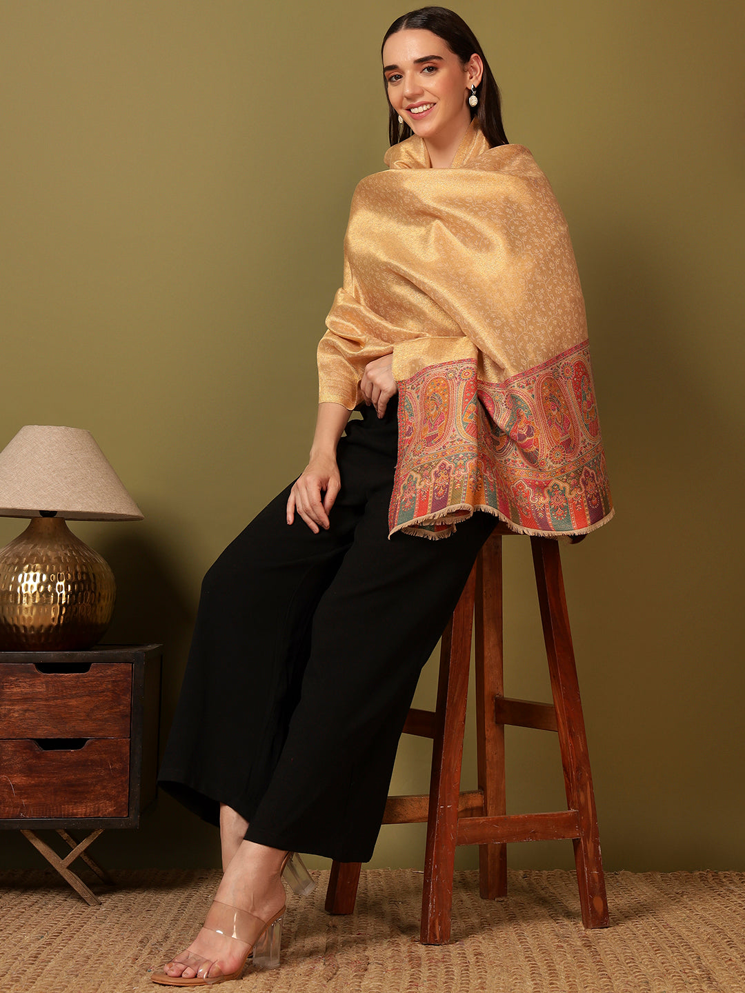 Pashmoda Women Silsila Zari Kaani Fine Wool Shawl (Size: 101X203 CM)