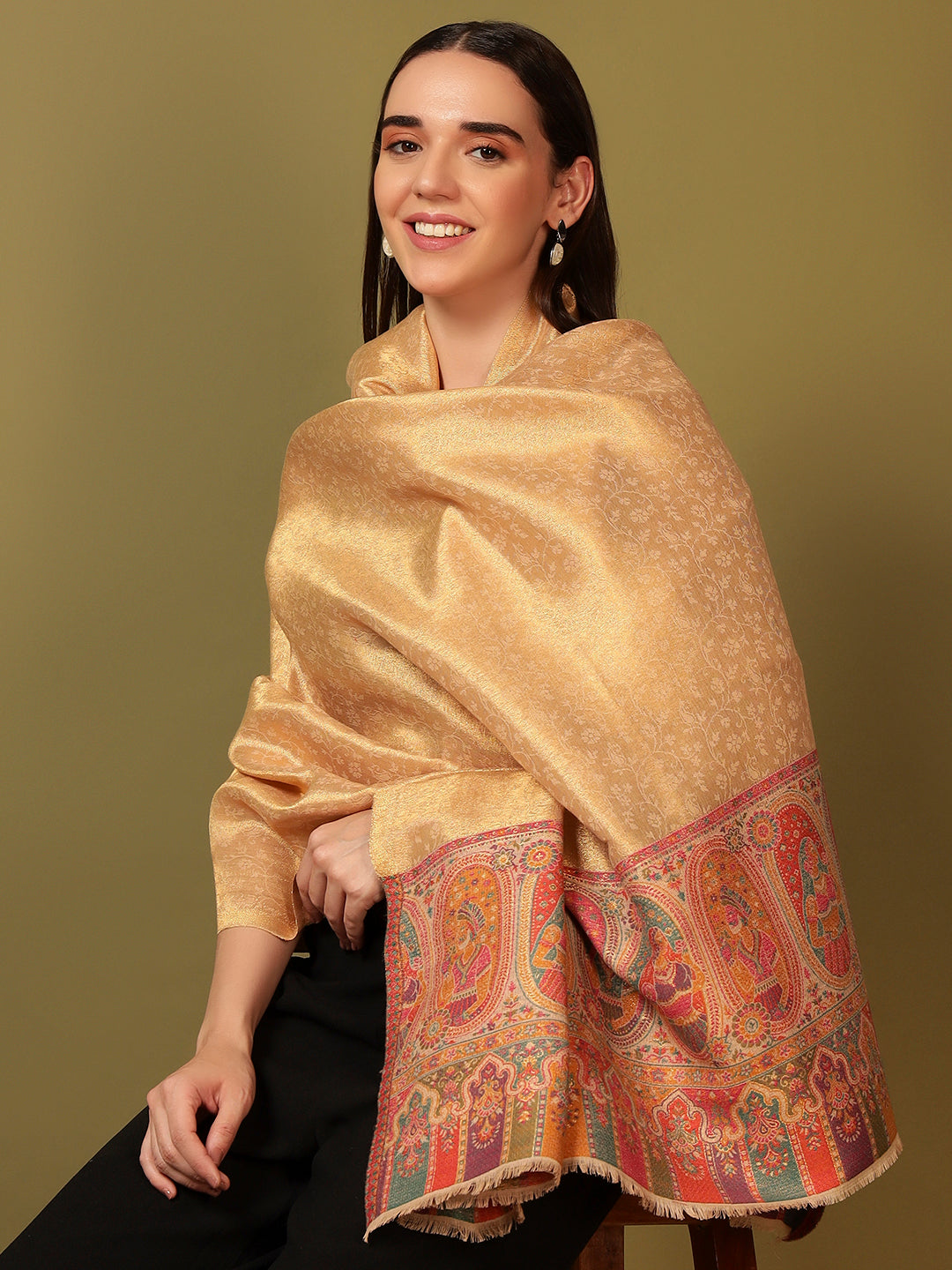 Pashmoda Women Silsila Zari Kaani Fine Wool Shawl (Size: 101X203 CM)