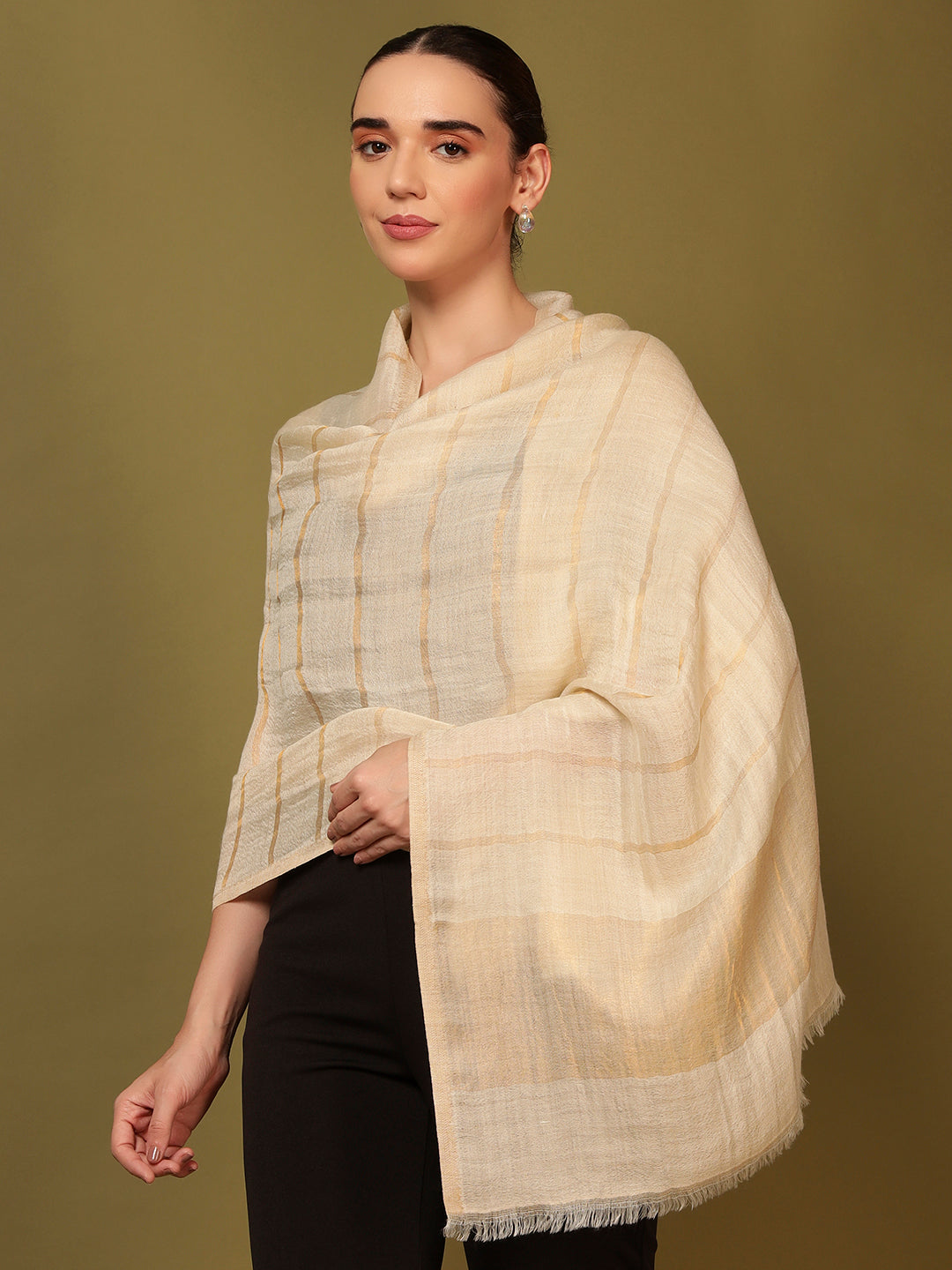 Pashmoda Women Parallel Grace Reversible Zari Moonlight Fine Wool Stole (Size: 71x203 Cm)