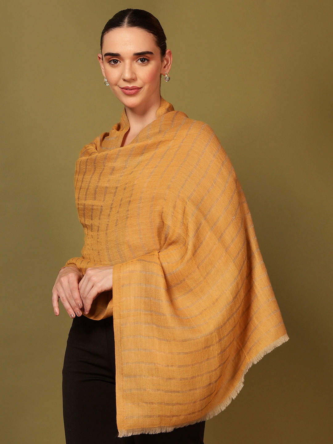 Pashmoda Women Golden Mirage Reversible Zari Moonlight Fine Wool Stole (Size: 71x203 Cm)