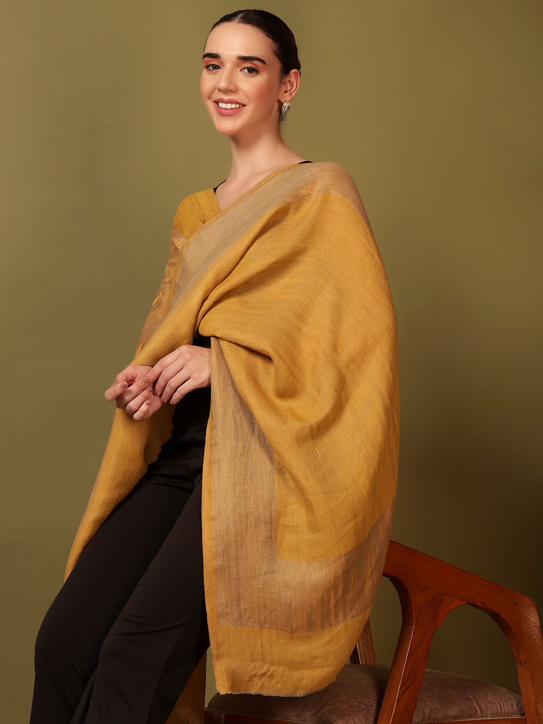 Pashmoda Women Midnight Bronze Reversible Zari Moonlight Fine Wool Stole (Size: 71x203 Cm)