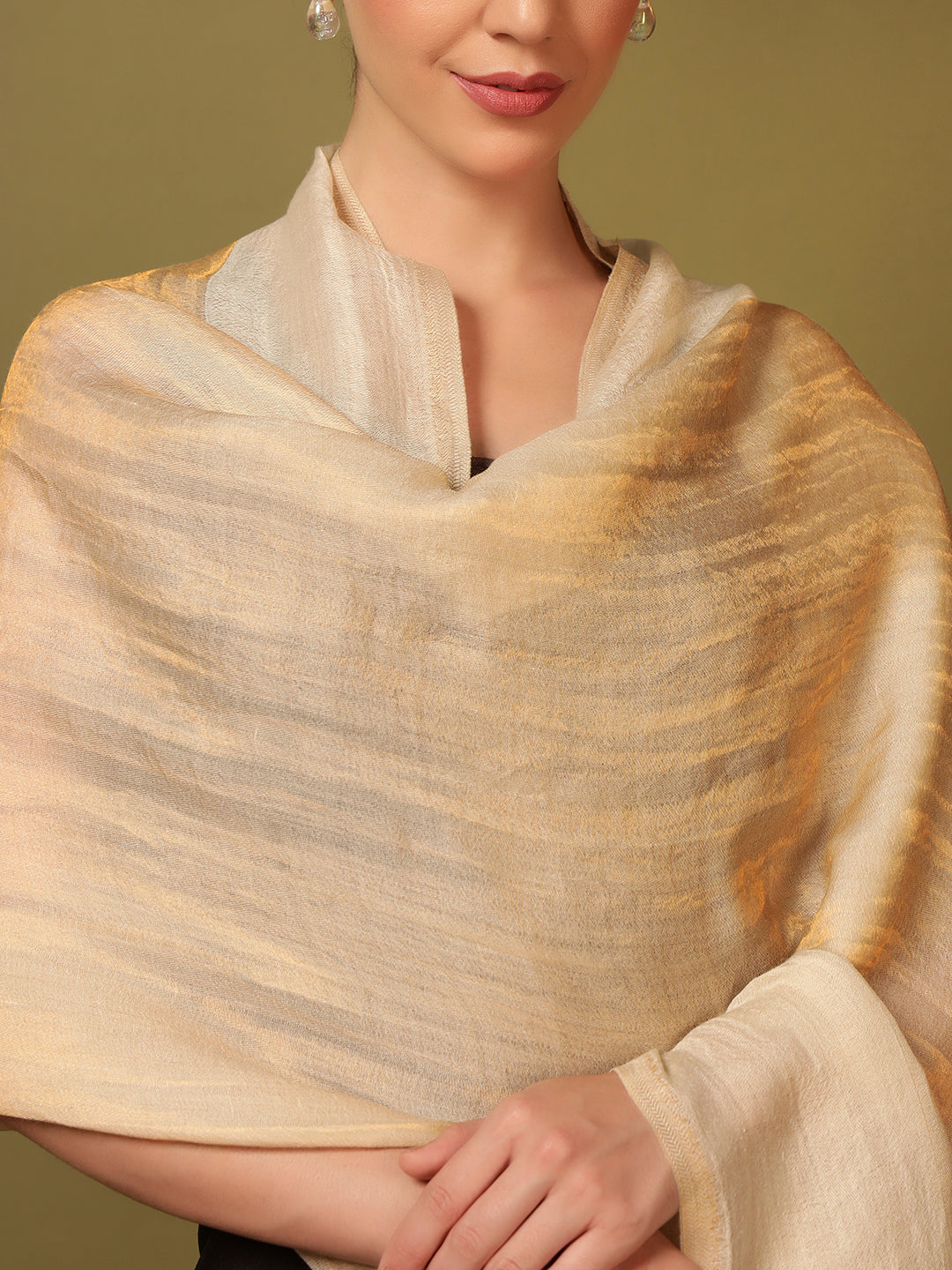 Pashmoda Women Midnight Bronze Reversible Zari Moonlight Fine Wool Stole (Size: 71x203 Cm)