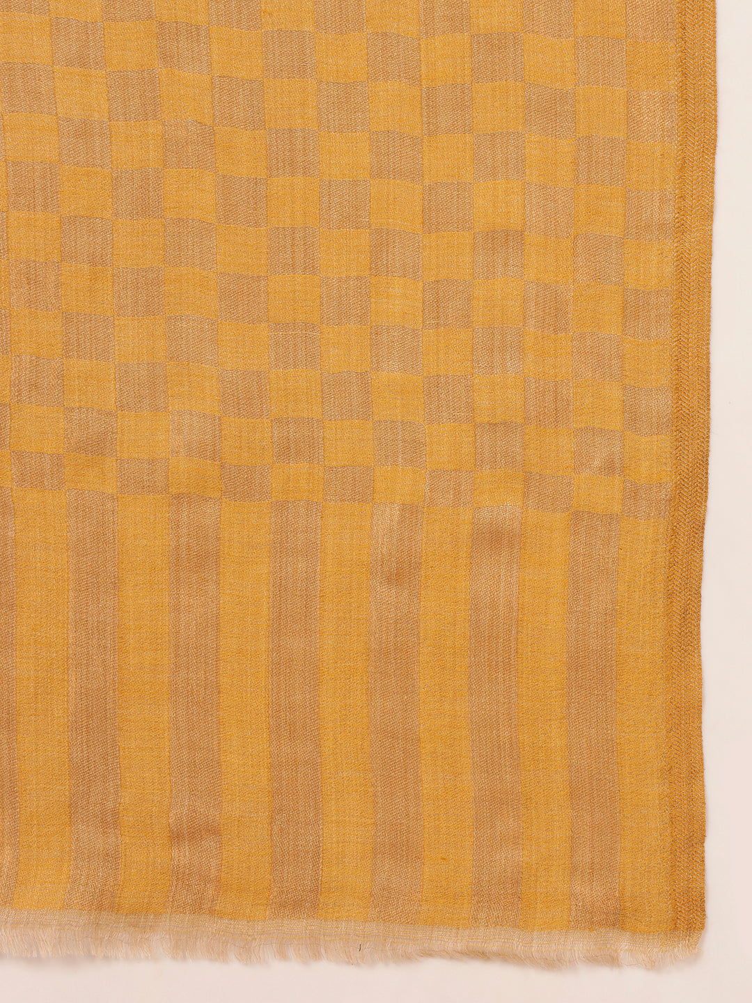 Pashmoda Women Champagne Check Reversible Zari Moonlight Fine Wool Stole (Size: 71x203 Cm)