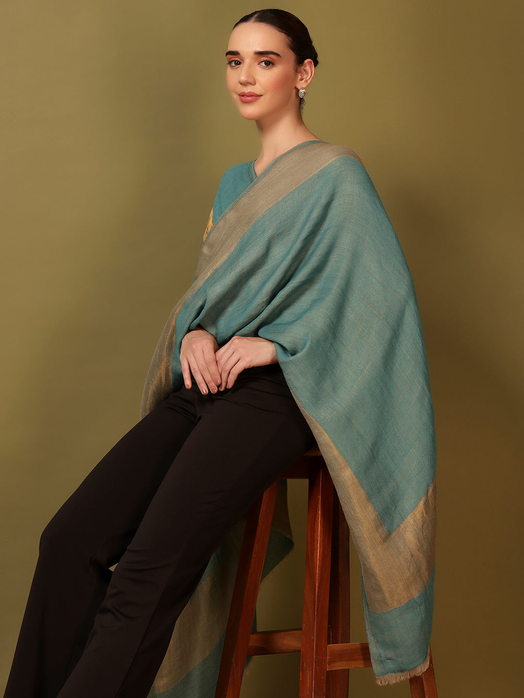 Pashmoda Women Midnight Bronze Reversible Zari Moonlight Fine Wool Stole (Size: 71x203 Cm)