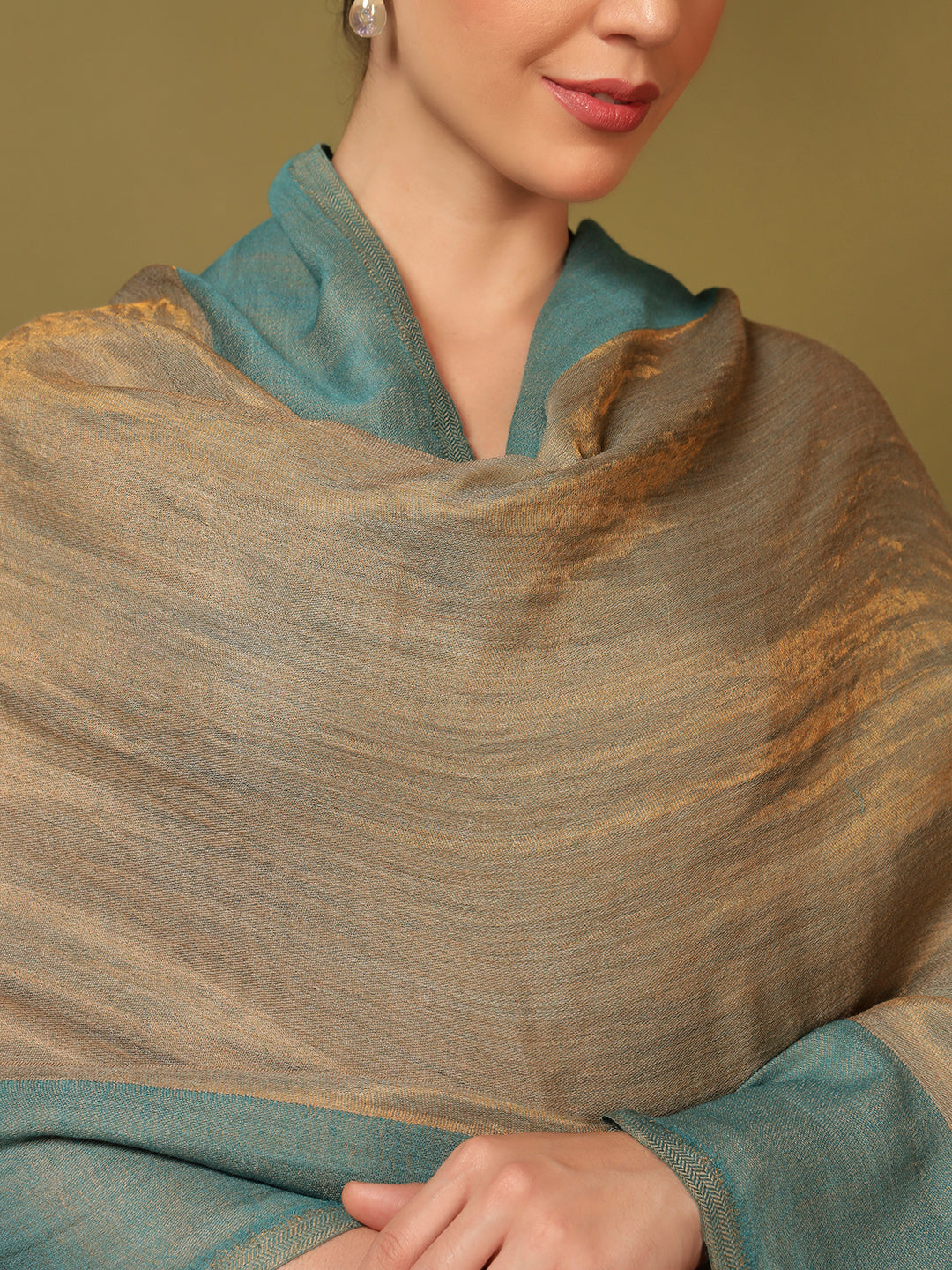 Pashmoda Women Midnight Bronze Reversible Zari Moonlight Fine Wool Stole (Size: 71x203 Cm)