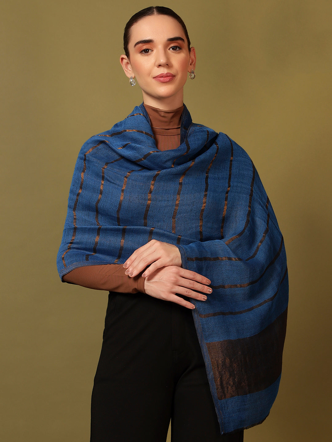 Pashmoda Women Parallel Grace Reversible Zari Moonlight Fine Wool Stole (Size: 71x203 Cm)