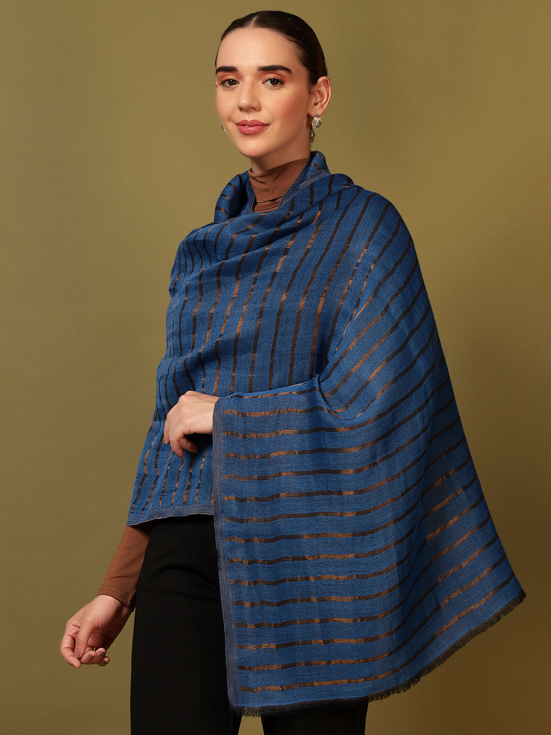 Pashmoda Women Golden Mirage Reversible Zari Moonlight Fine Wool Stole (Size: 71x203 Cm)