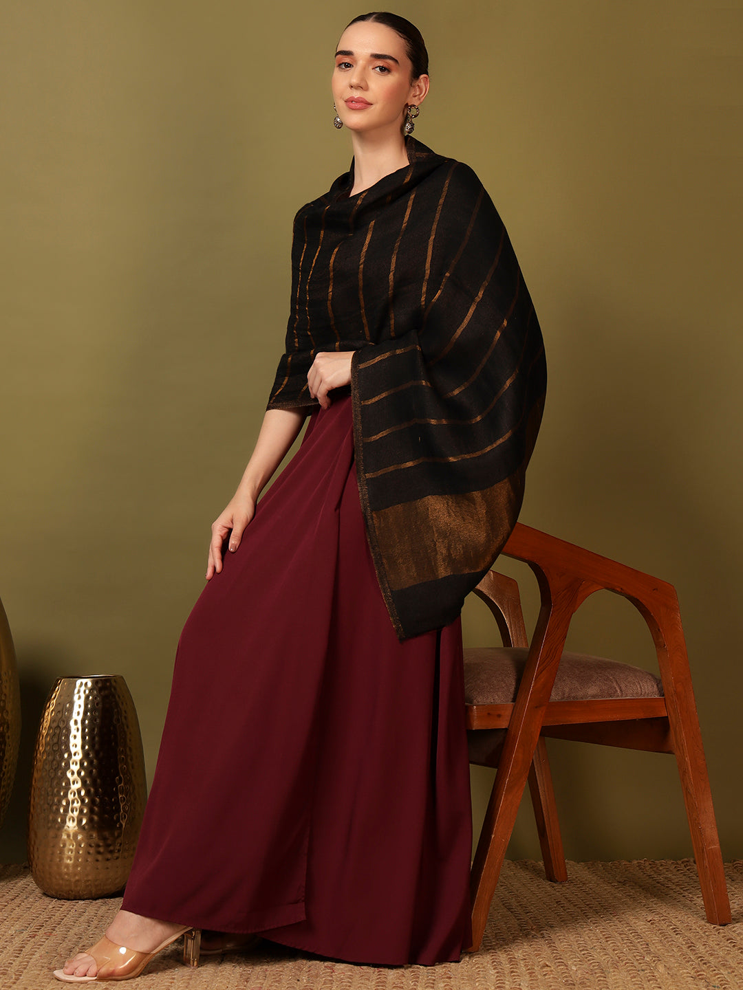 Pashmoda Women Parallel Grace Reversible Zari Moonlight Fine Wool Stole (Size: 71x203 Cm)