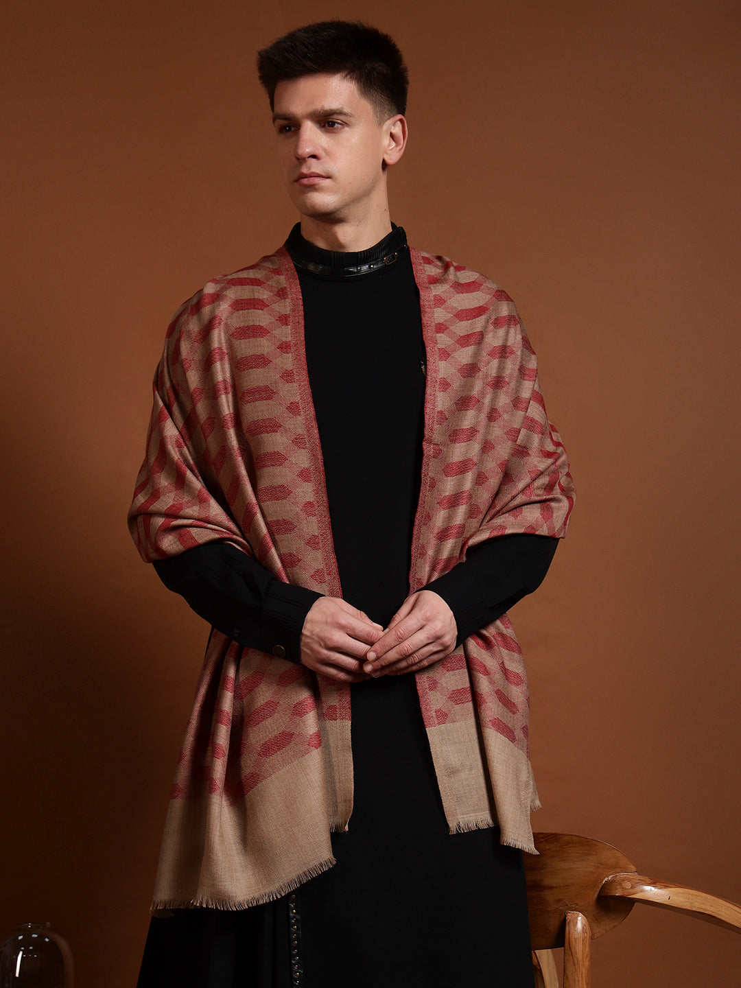 Men Kavya Ikat 100% Pure Wool Checkered Stole