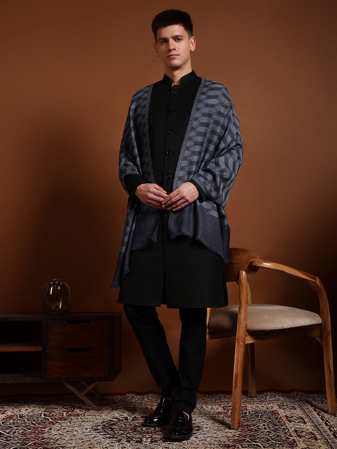 Men Kavya Ikat 100% Pure Wool Checkered Stole