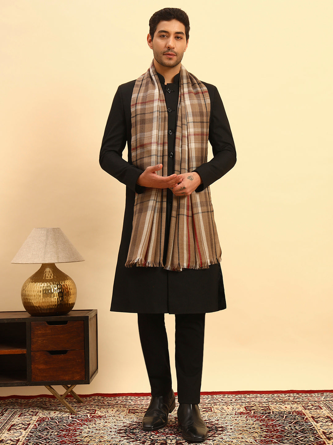 Pashmoda Men Saaz 100% Pure Wool Checkered Stole (71X203cm)