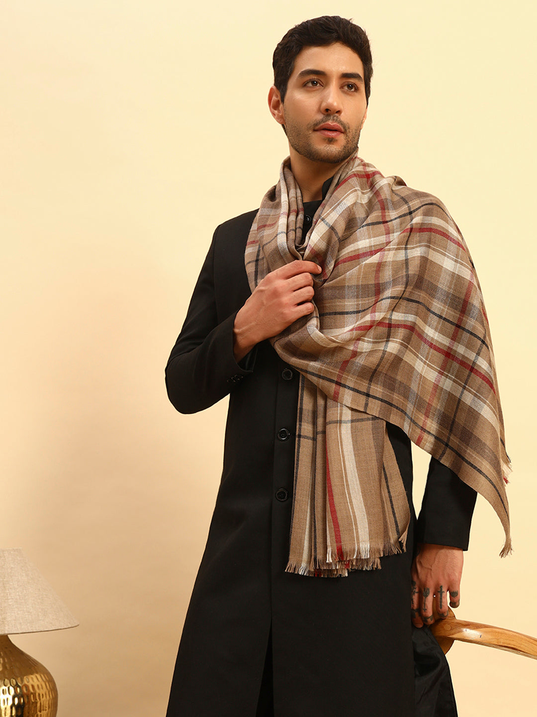 Pashmoda Men Saaz 100% Pure Wool Checkered Stole (71X203cm)