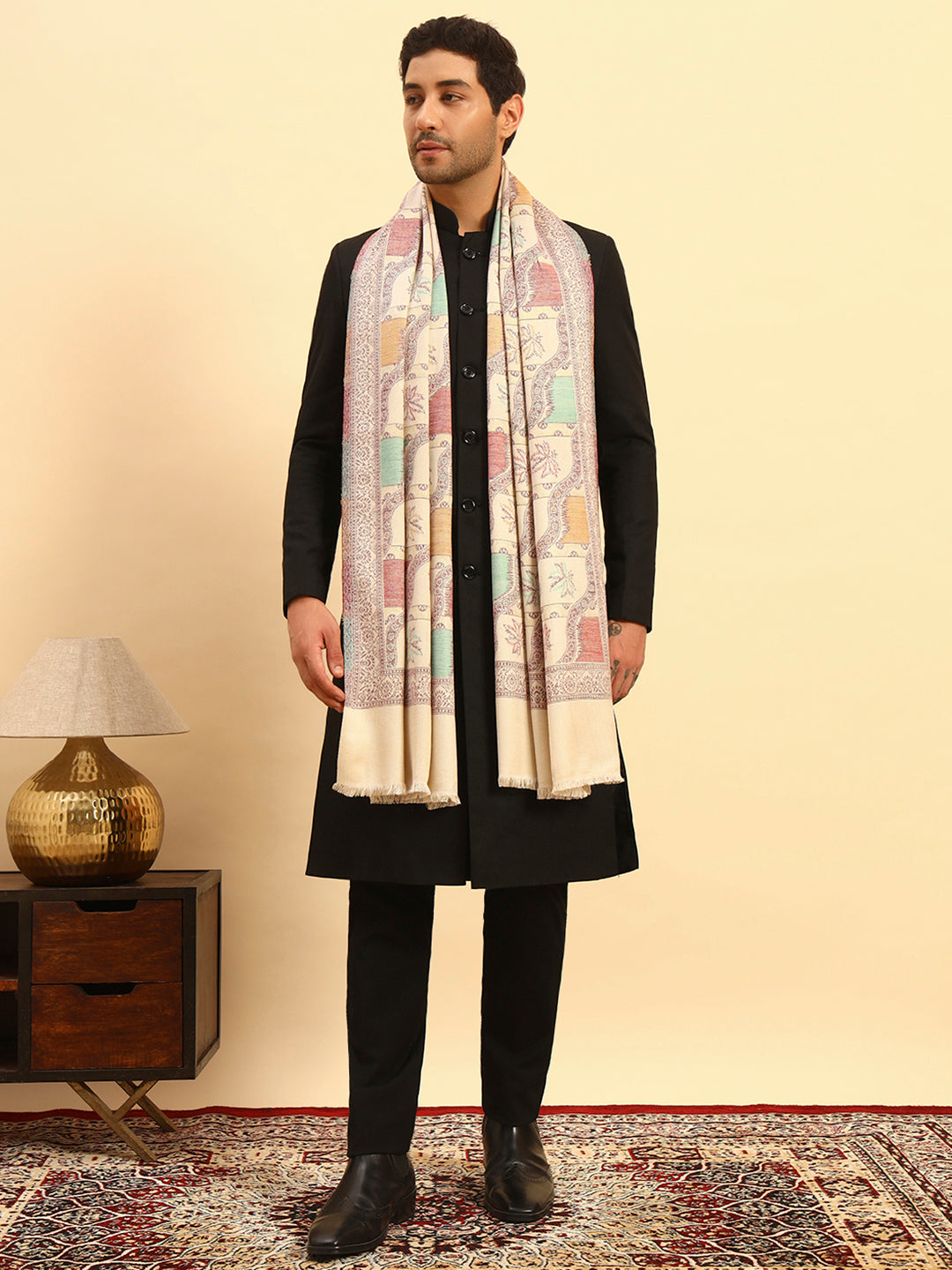 Pashmoda Men Floral Geometry Kaani Stole (Size : 71X203 CM)