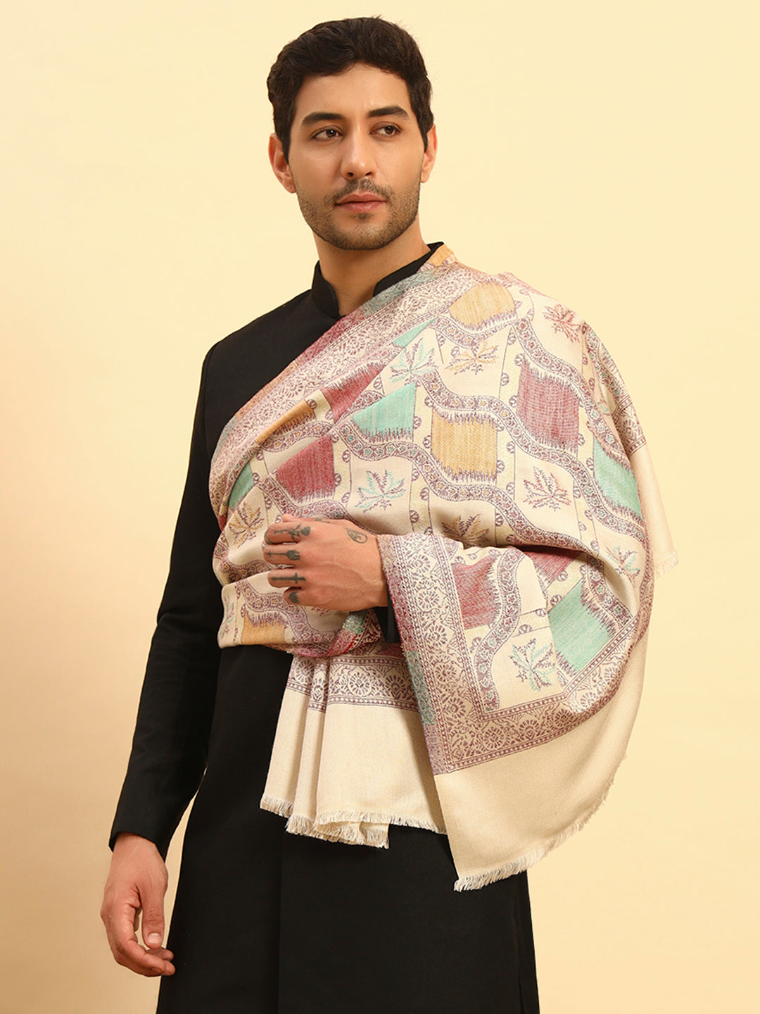 Pashmoda Men Floral Geometry Kaani Stole (Size : 71X203 CM)